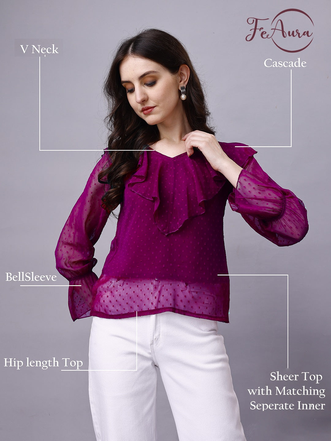 Wine Chiffon Blouse Top with Inner
