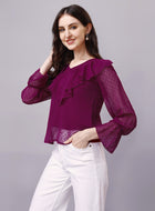 Wine Chiffon Blouse Top with Inner