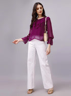 Wine Chiffon Blouse Top with Inner