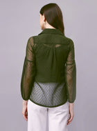 Green Chiffon Women Western Shirts with Inner