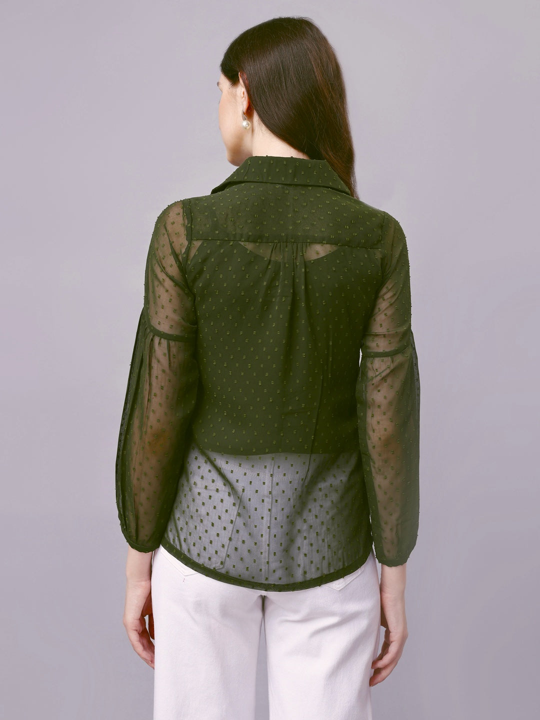 Green Chiffon Women Western Shirts with Inner