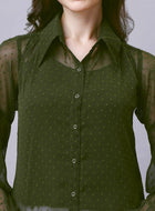 Green Chiffon Women Western Shirts with Inner