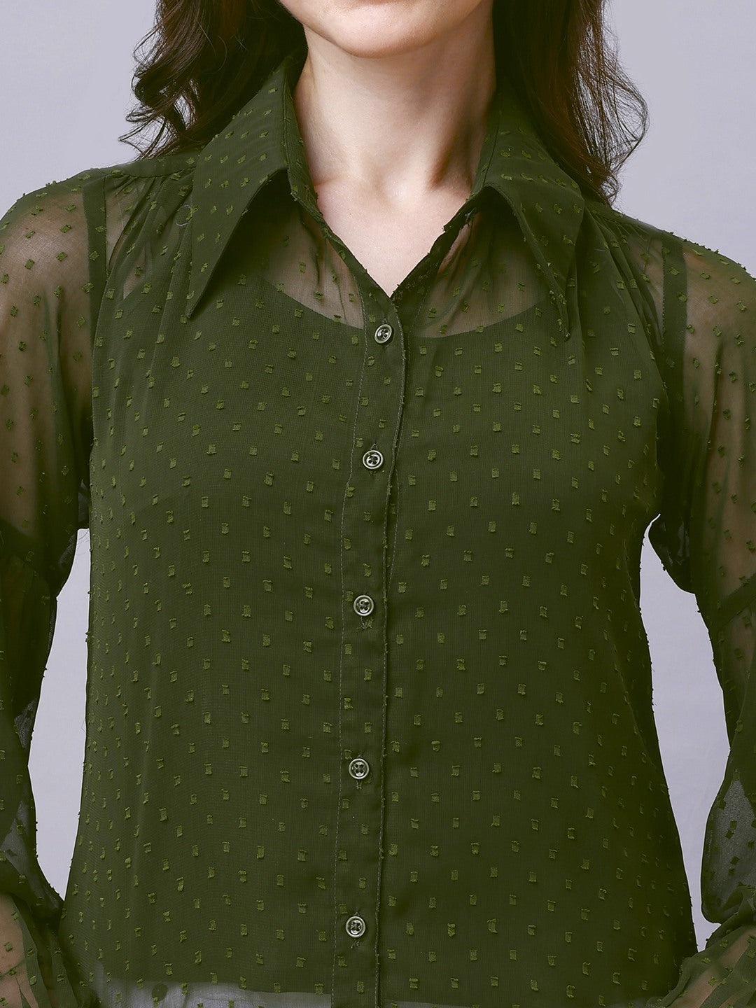 Green Chiffon Women Western Shirts with Inner