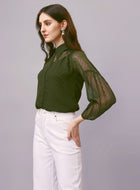 Green Chiffon Women Western Shirts with Inner