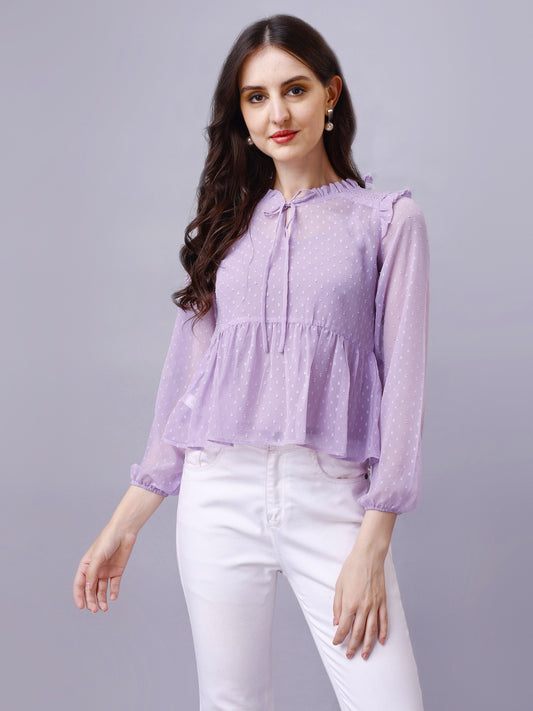 Ruffled Peplum Chiffon Top with Inner