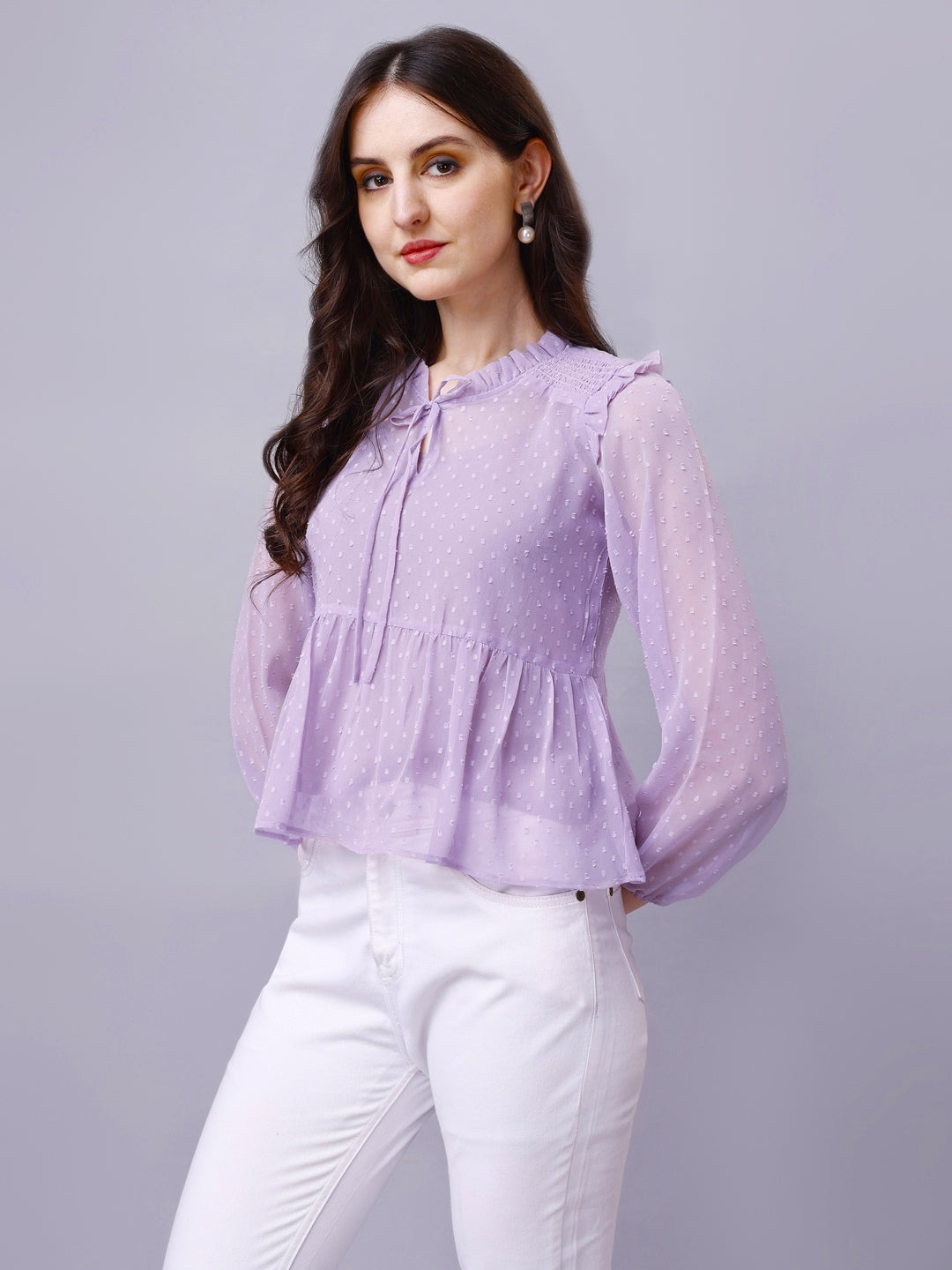 Ruffled Peplum Chiffon Top with Inner