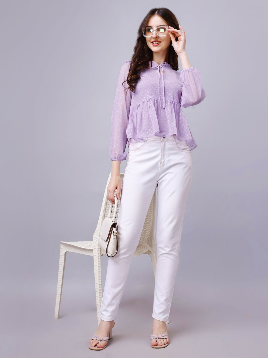 Ruffled Peplum Chiffon Top with Inner