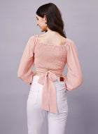 Beige Chiffon Crop Top with Bow