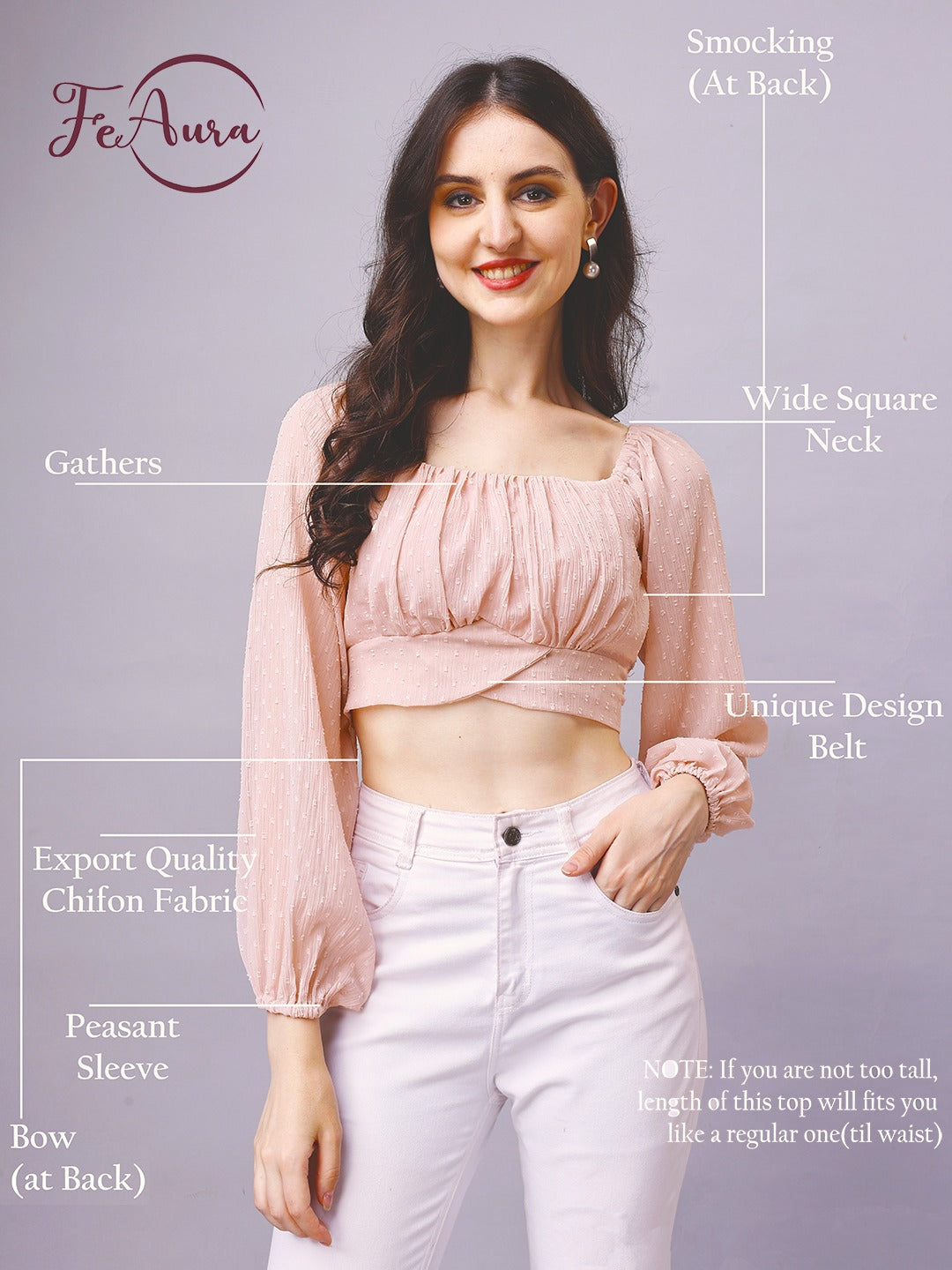 Beige Chiffon Crop Top with Bow
