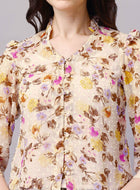 Off-White Chiffon Floral Print Sheer Shirt