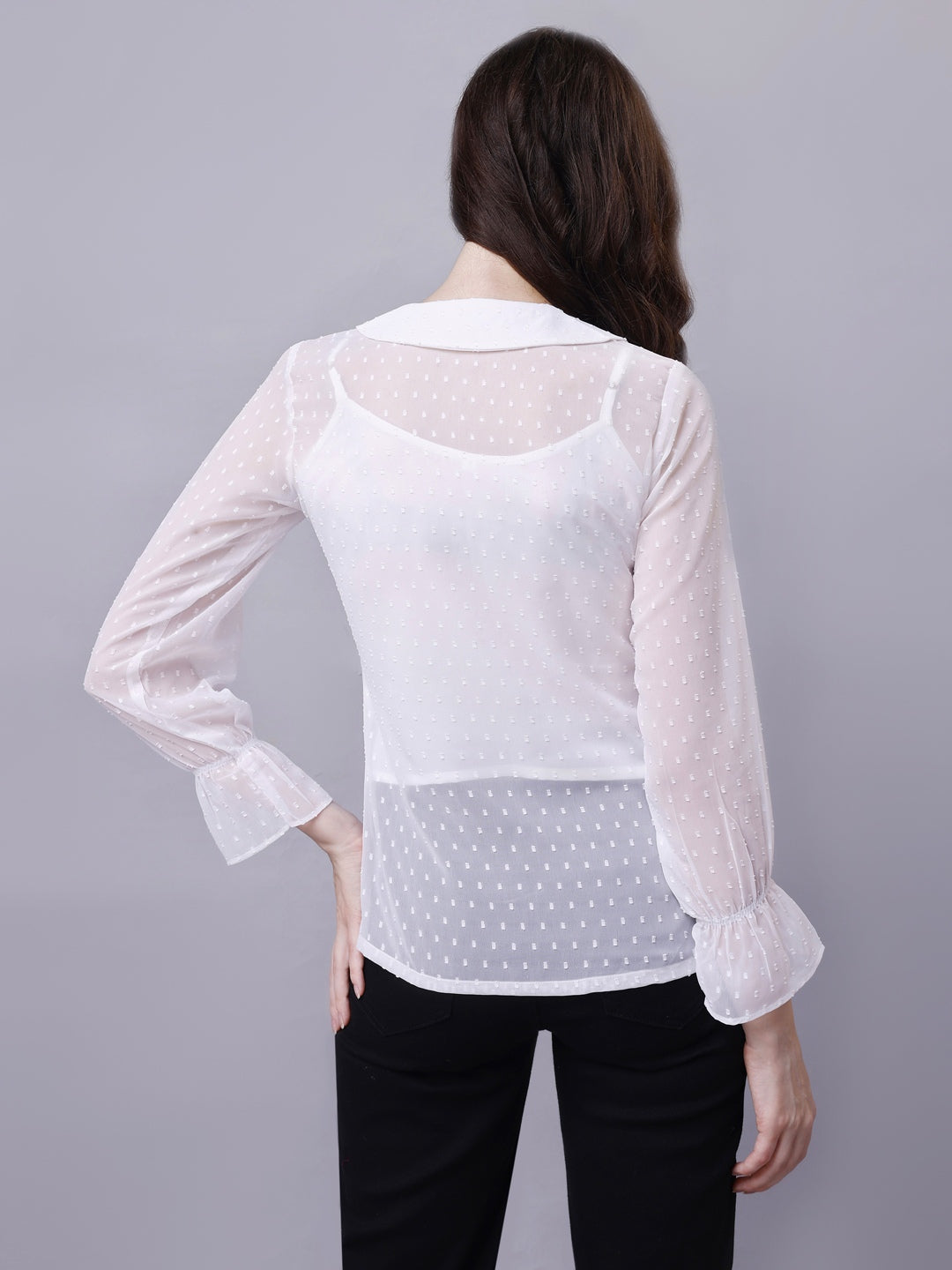 Sheer Chiffon Classy White Shirts