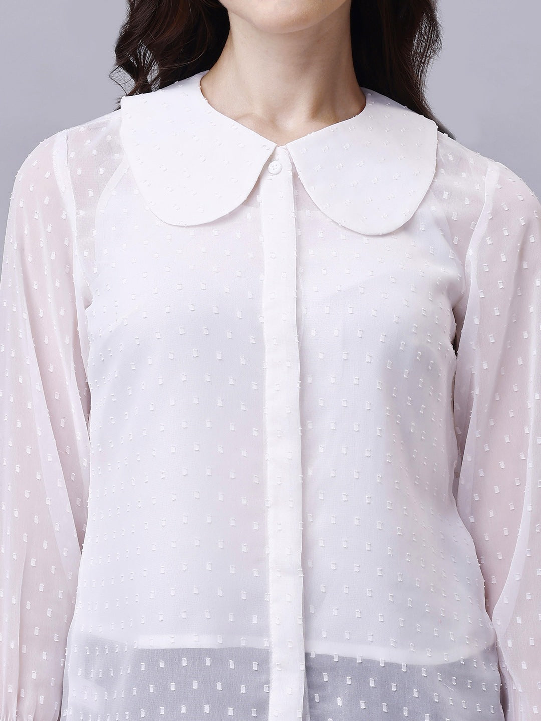 Sheer Chiffon Classy White Shirts