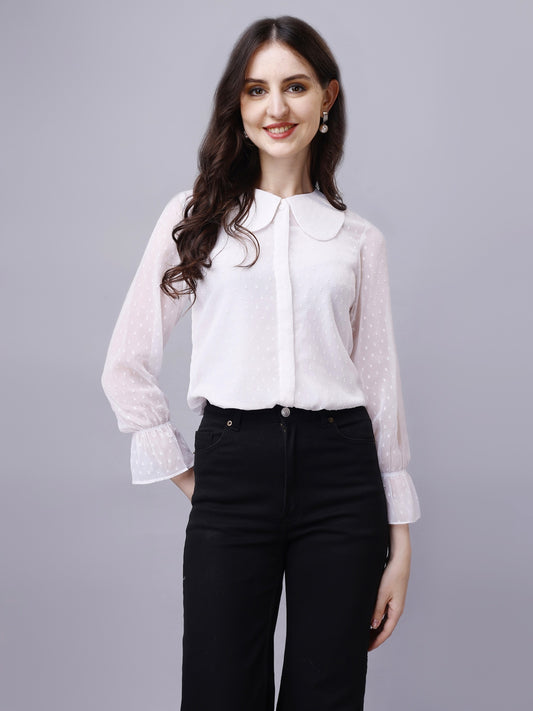 Sheer Chiffon Classy White Shirts