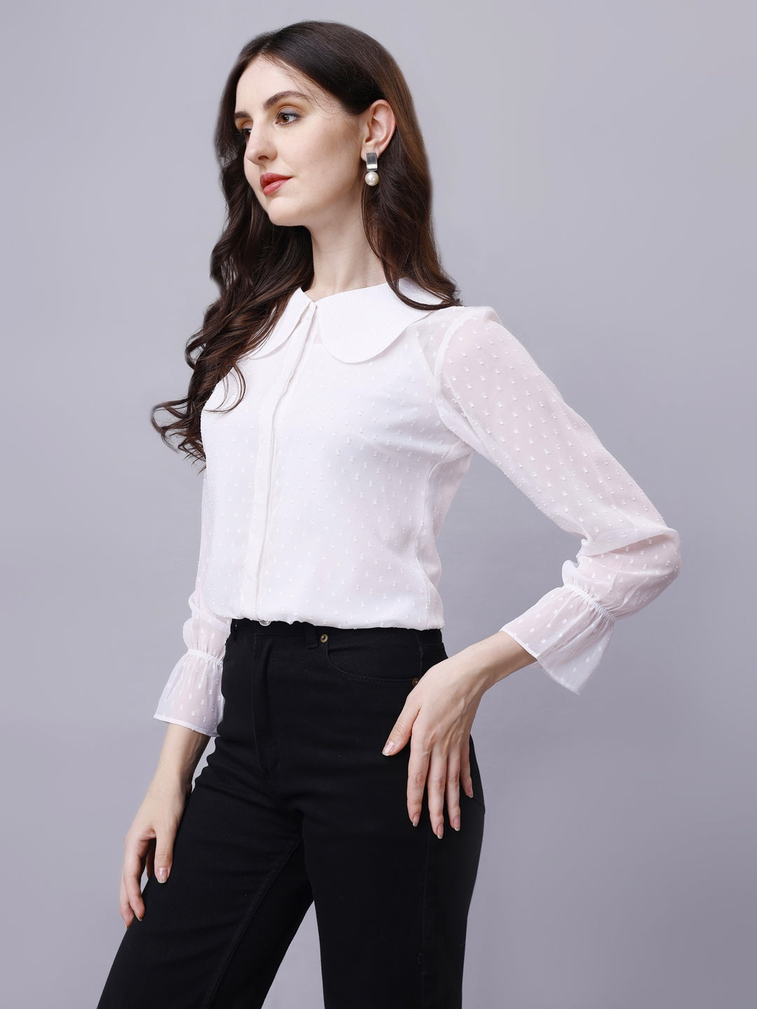 Sheer Chiffon Classy White Shirts