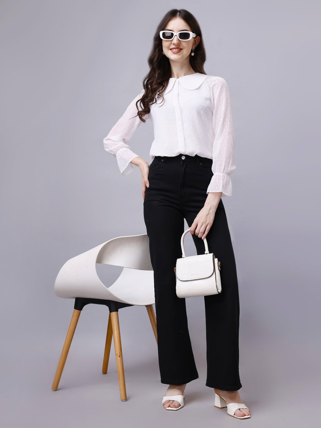 Sheer Chiffon Classy White Shirts