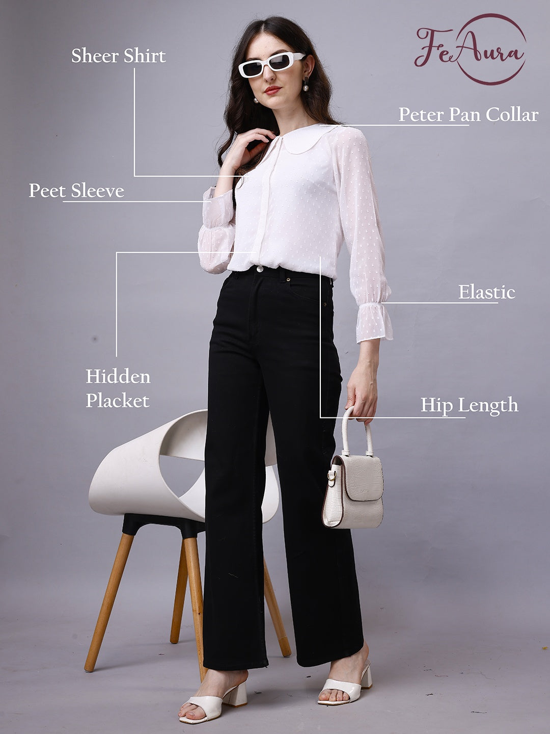 Sheer Chiffon Classy White Shirts