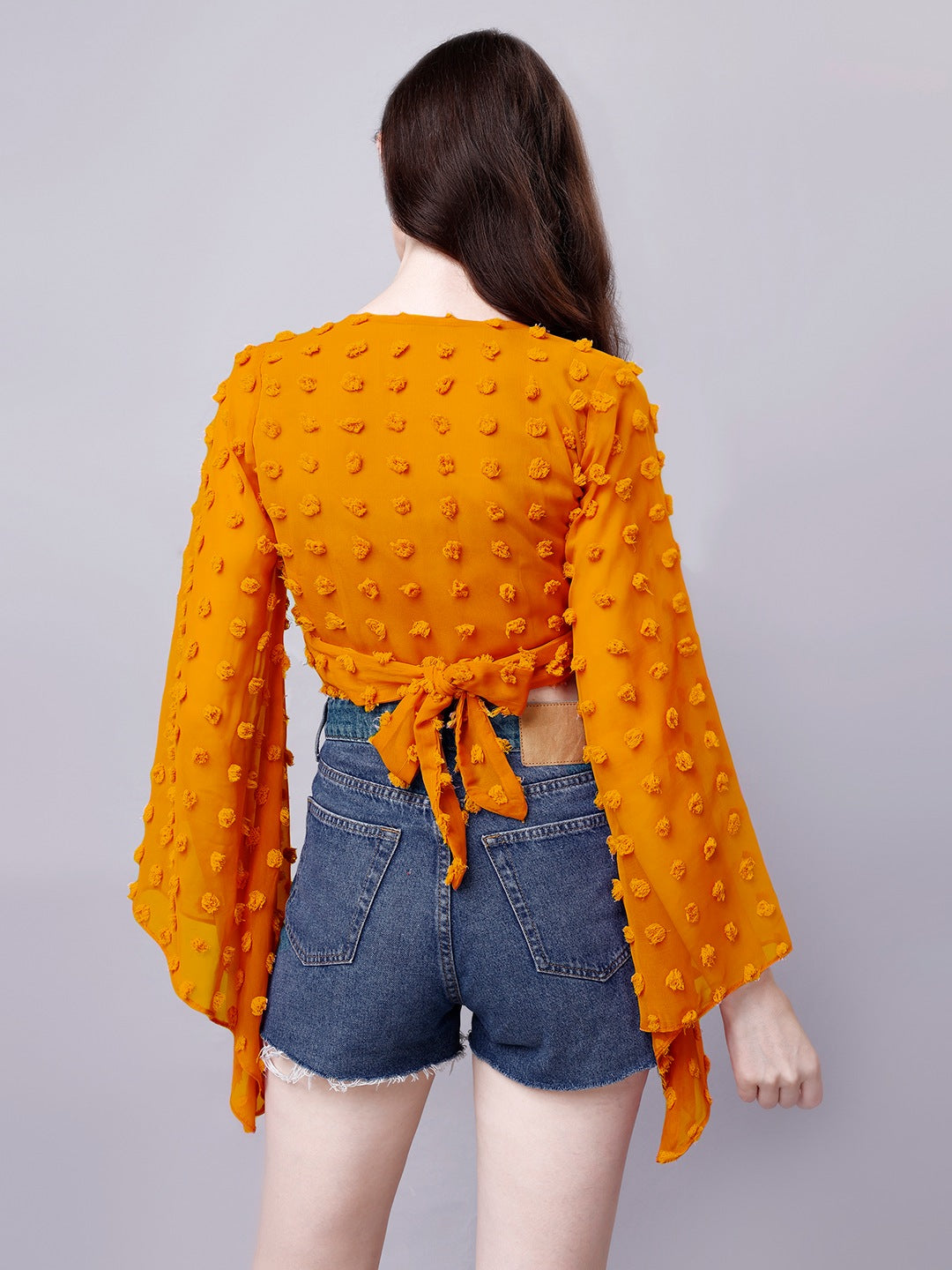 Georgette Angle Sleeve Mustard Wrap Top