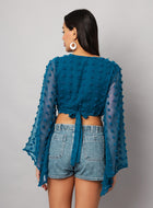 Georgette Angle Sleeve Teal Blue Wrap Top