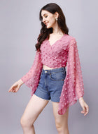 Georgette Angle Sleeve Pink Wrap Top