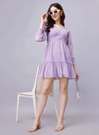 Lilac Chiffon Midi Cute Dress