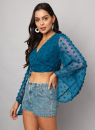Georgette Angle Sleeve Teal Blue Wrap Top