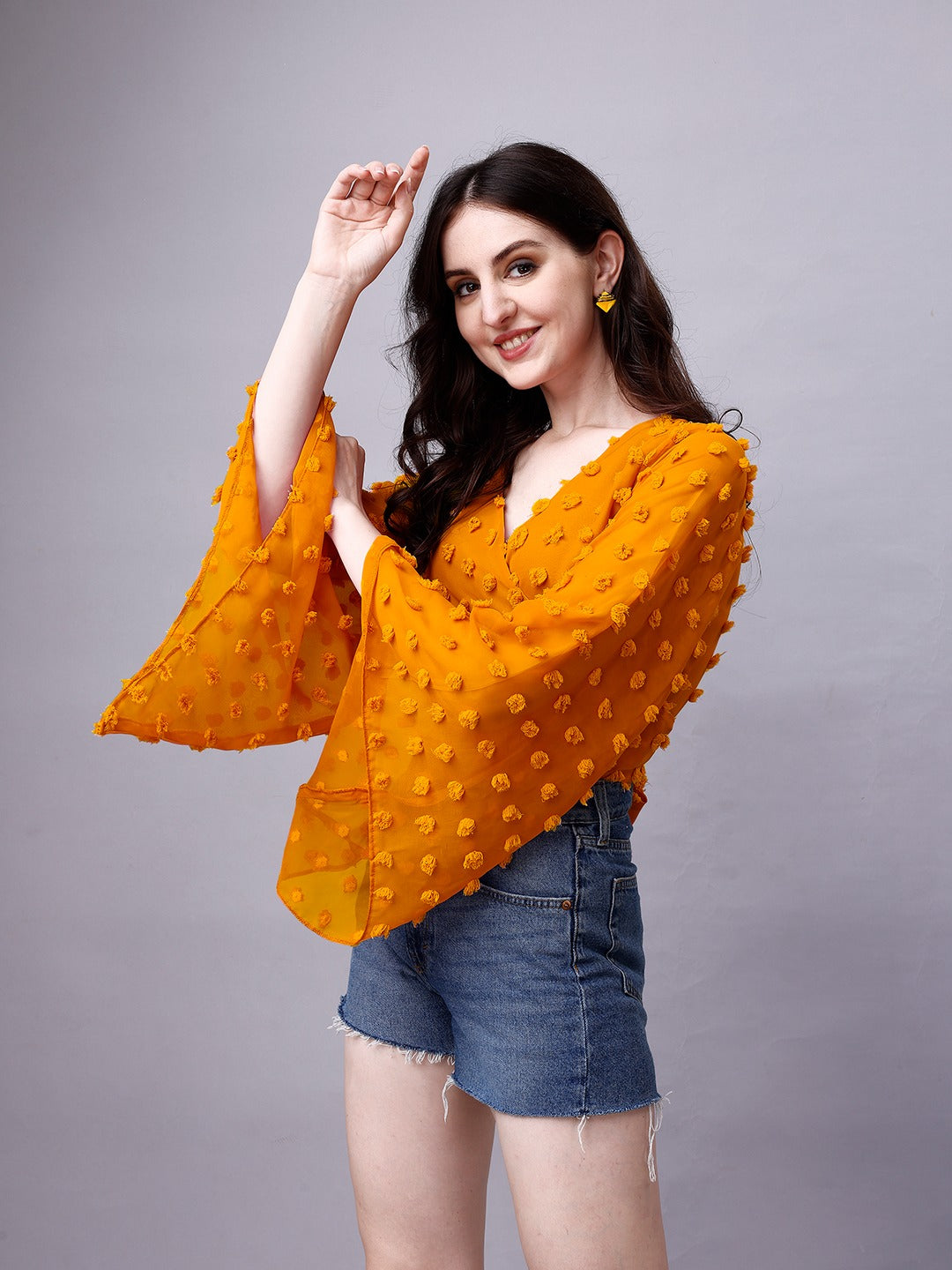 Georgette Angle Sleeve Mustard Wrap Top