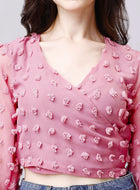 Georgette Angle Sleeve Pink Wrap Top