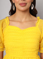 Yellow Chiffon Midi Western Dress with Pocket