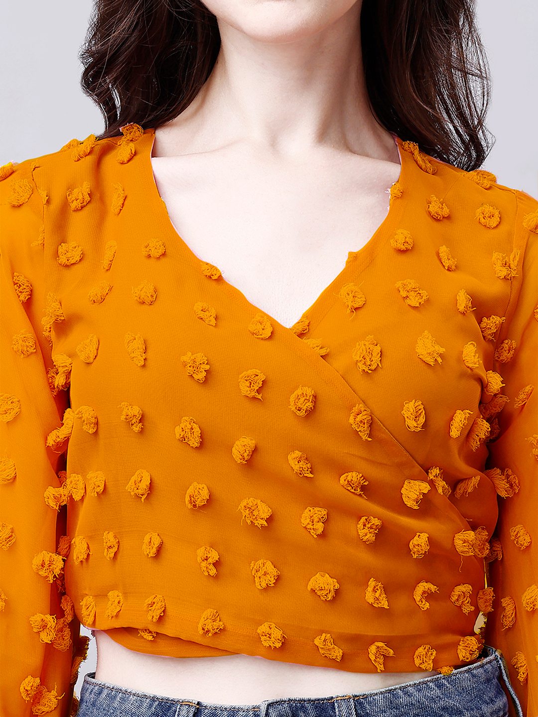 Georgette Angle Sleeve Mustard Wrap Top