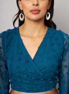 Georgette Angle Sleeve Teal Blue Wrap Top