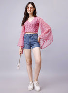 Georgette Angle Sleeve Pink Wrap Top