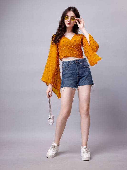 Georgette Angle Sleeve Mustard Wrap Top