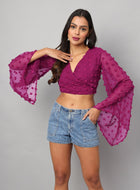 Georgette Angle Sleeve Wine Wrap Top