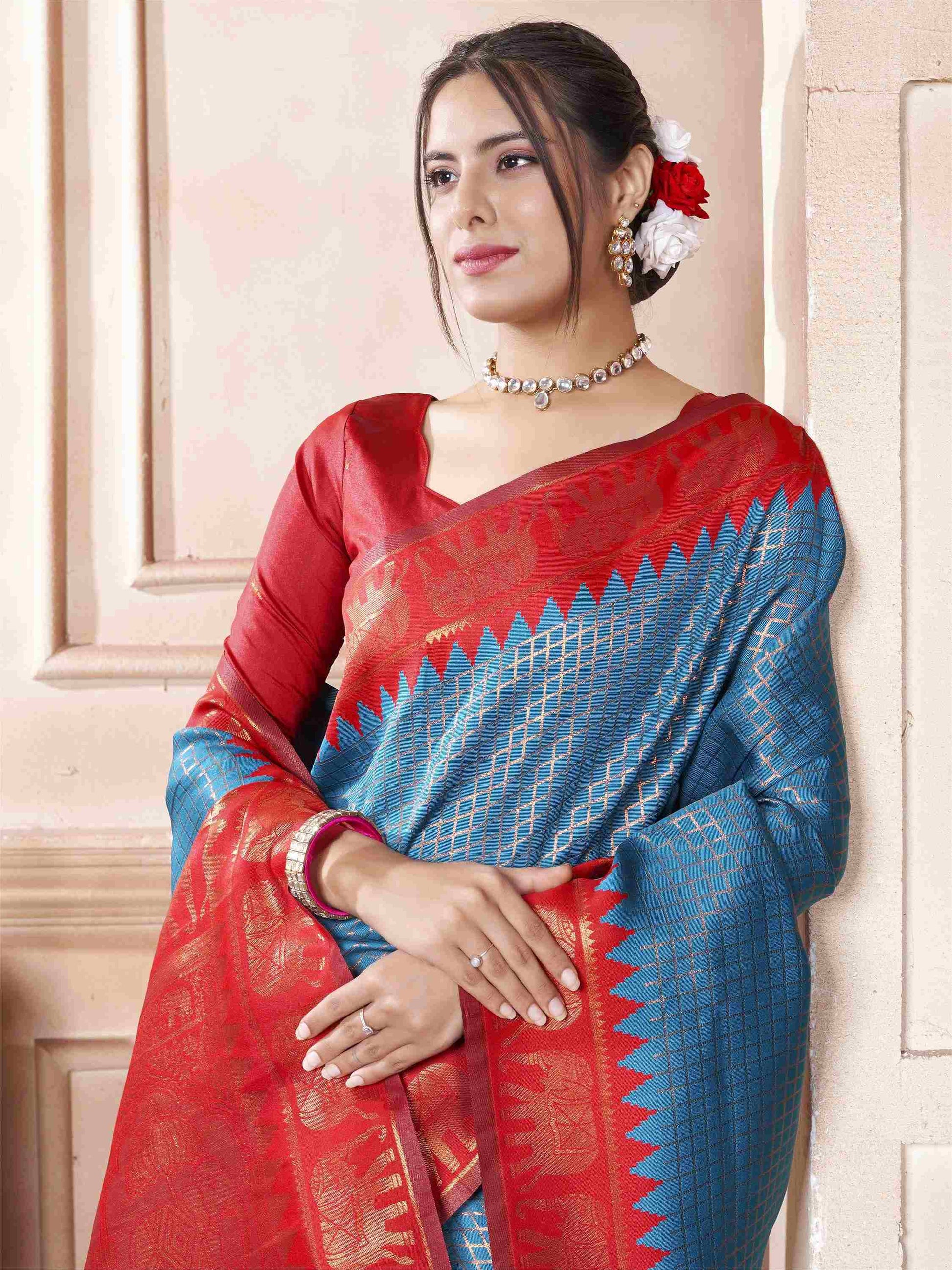 Azure Blue Kanjivaram Silk Saree