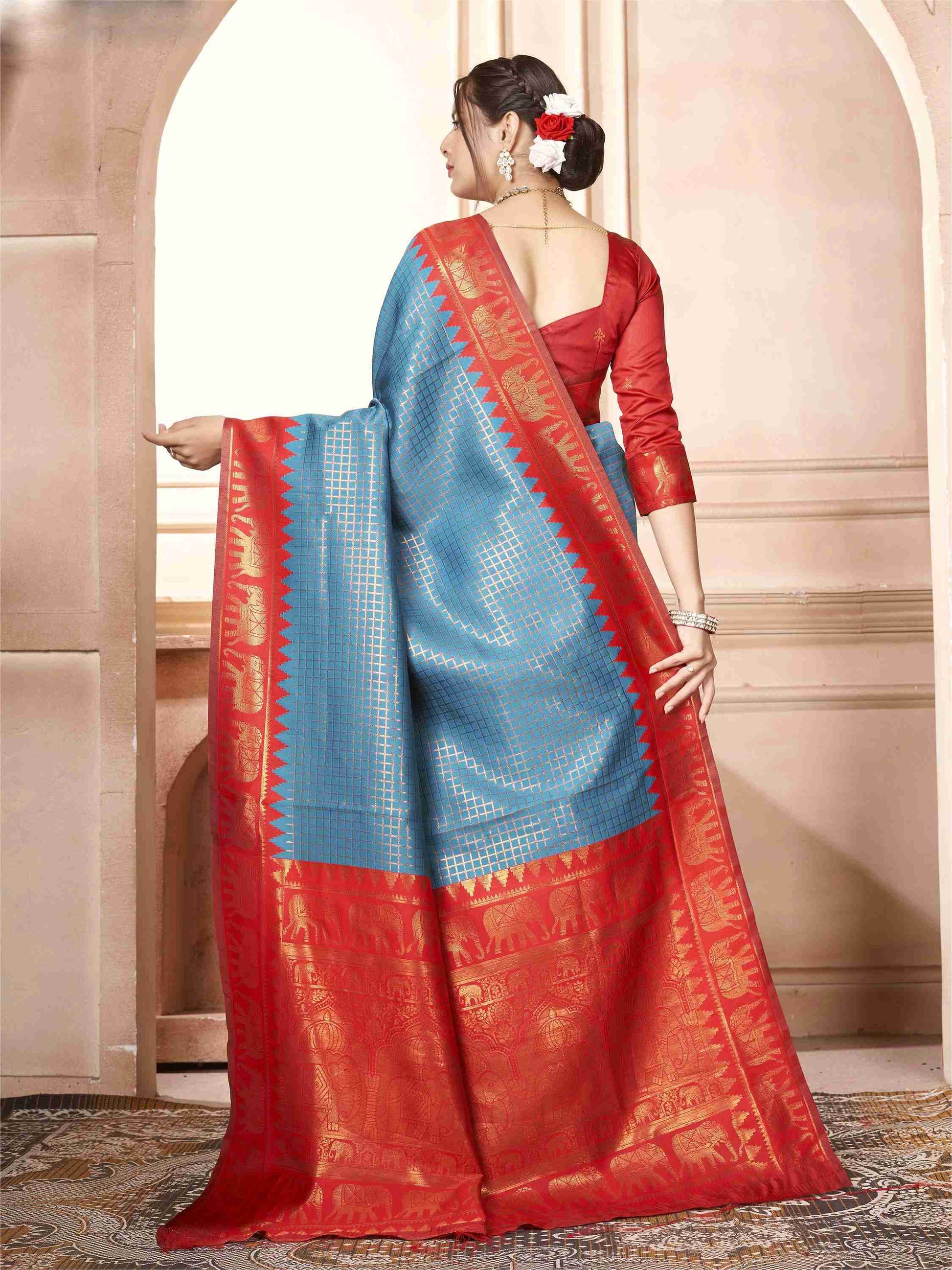 Azure Blue Kanjivaram Silk Saree