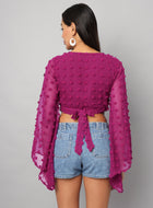 Georgette Angle Sleeve Wine Wrap Top