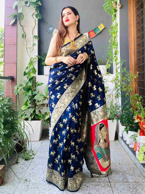 Banarasi Silk Saree Navy Blue