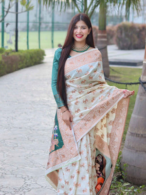 Banarasi Silk Saree White