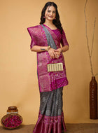 Bandhini Saree Grey
