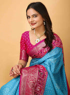 Bandhini Saree Sky Blue