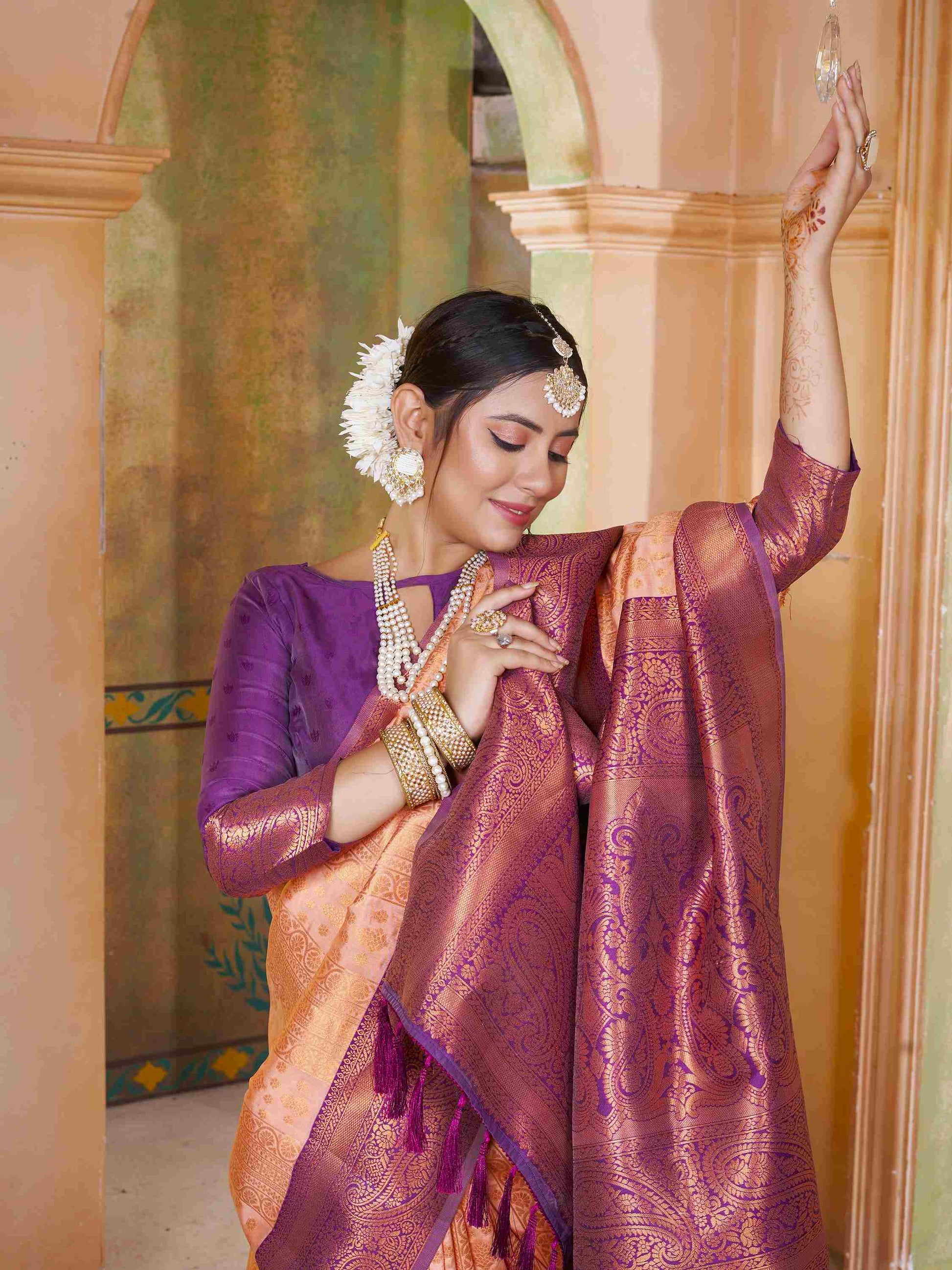 Beige Kanjivaram Silk Saree