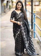 Black Chanderi Cotton Saree