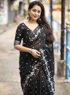 Black Chanderi Cotton Saree