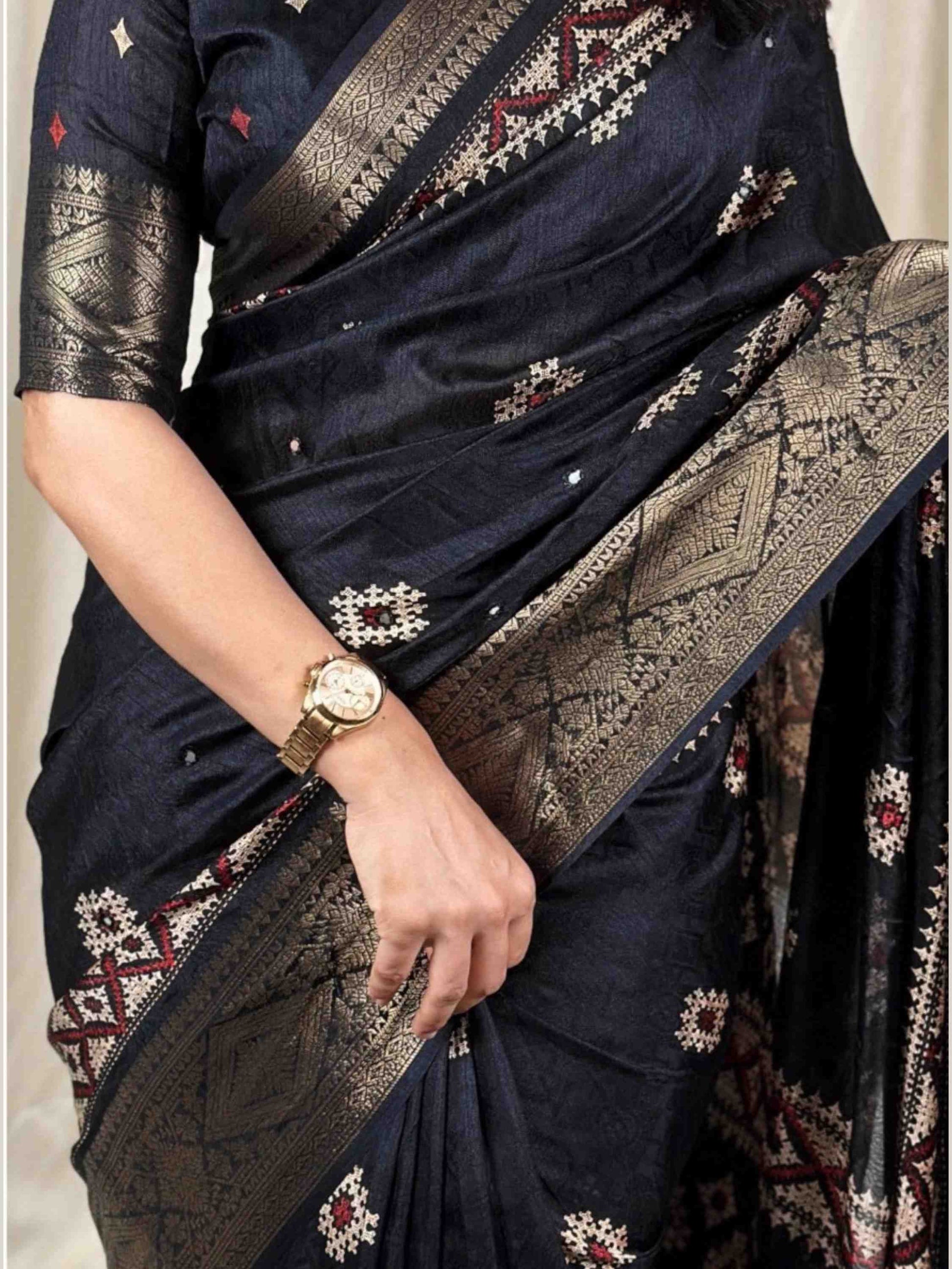 Black Cotton Silk Saree