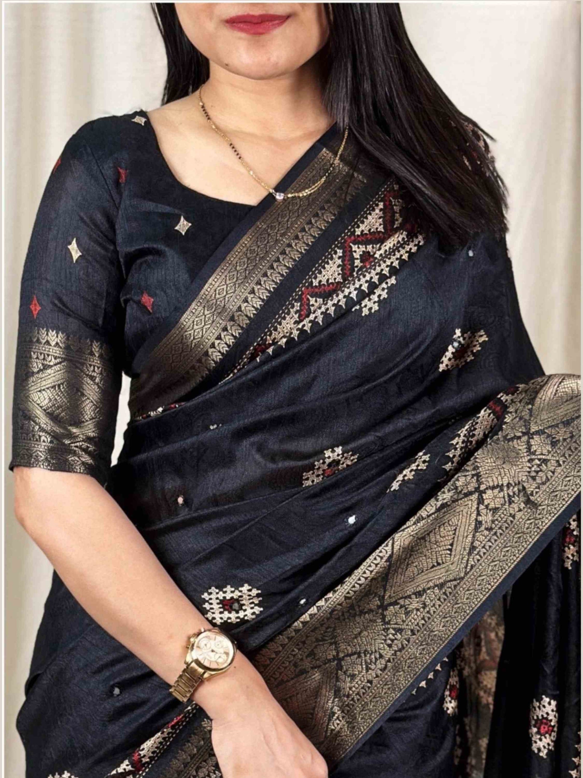 Black Cotton Silk Saree