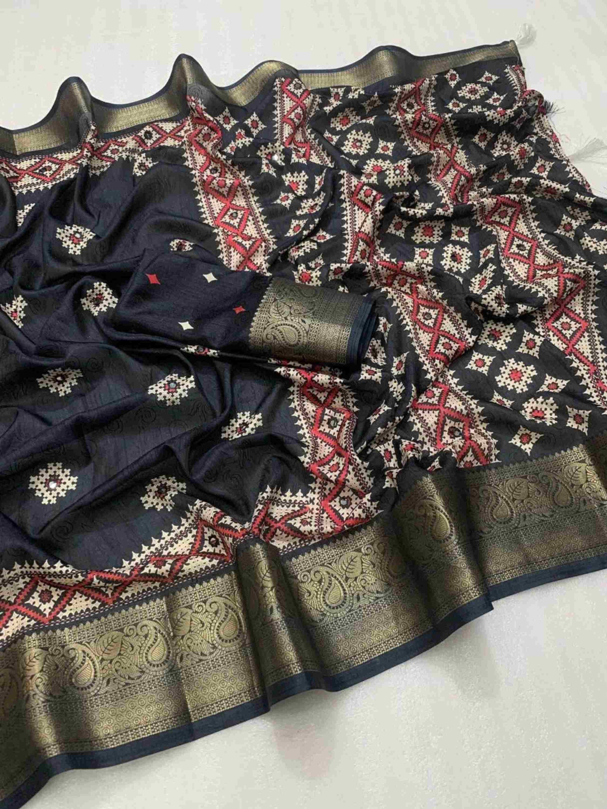 Black Cotton Silk Saree