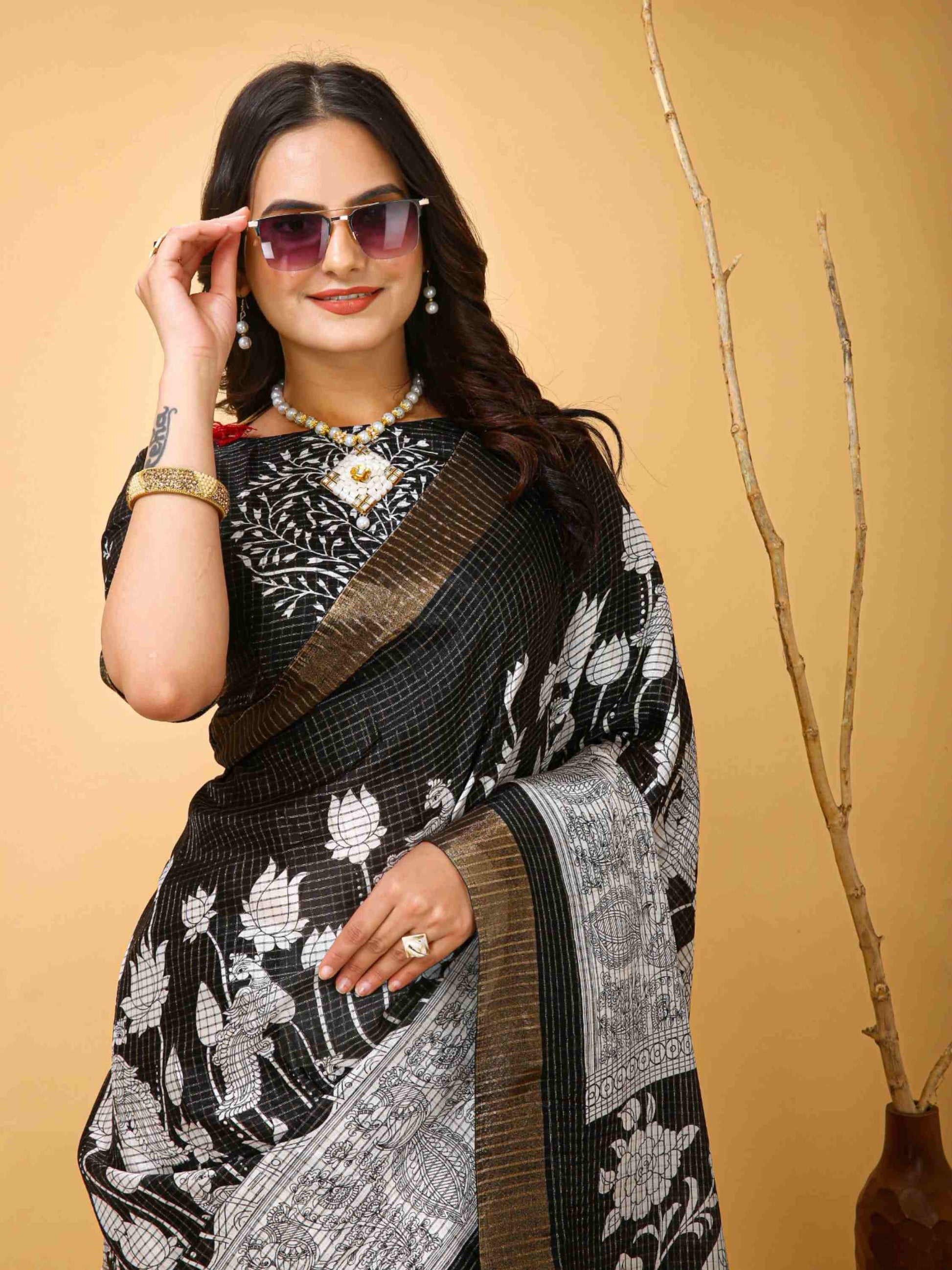 Black Handloom Cotton Saree