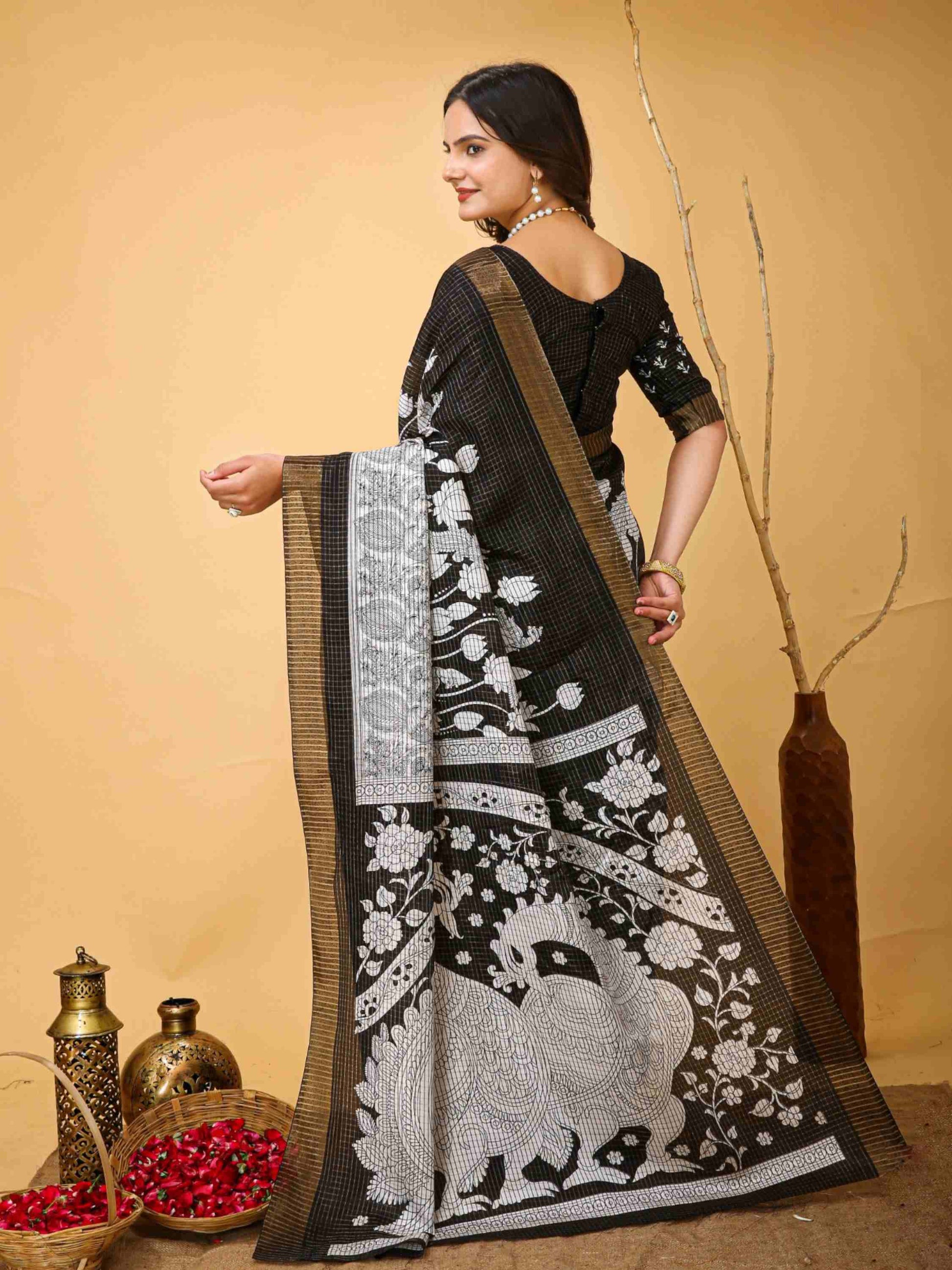 Black Handloom Cotton Saree