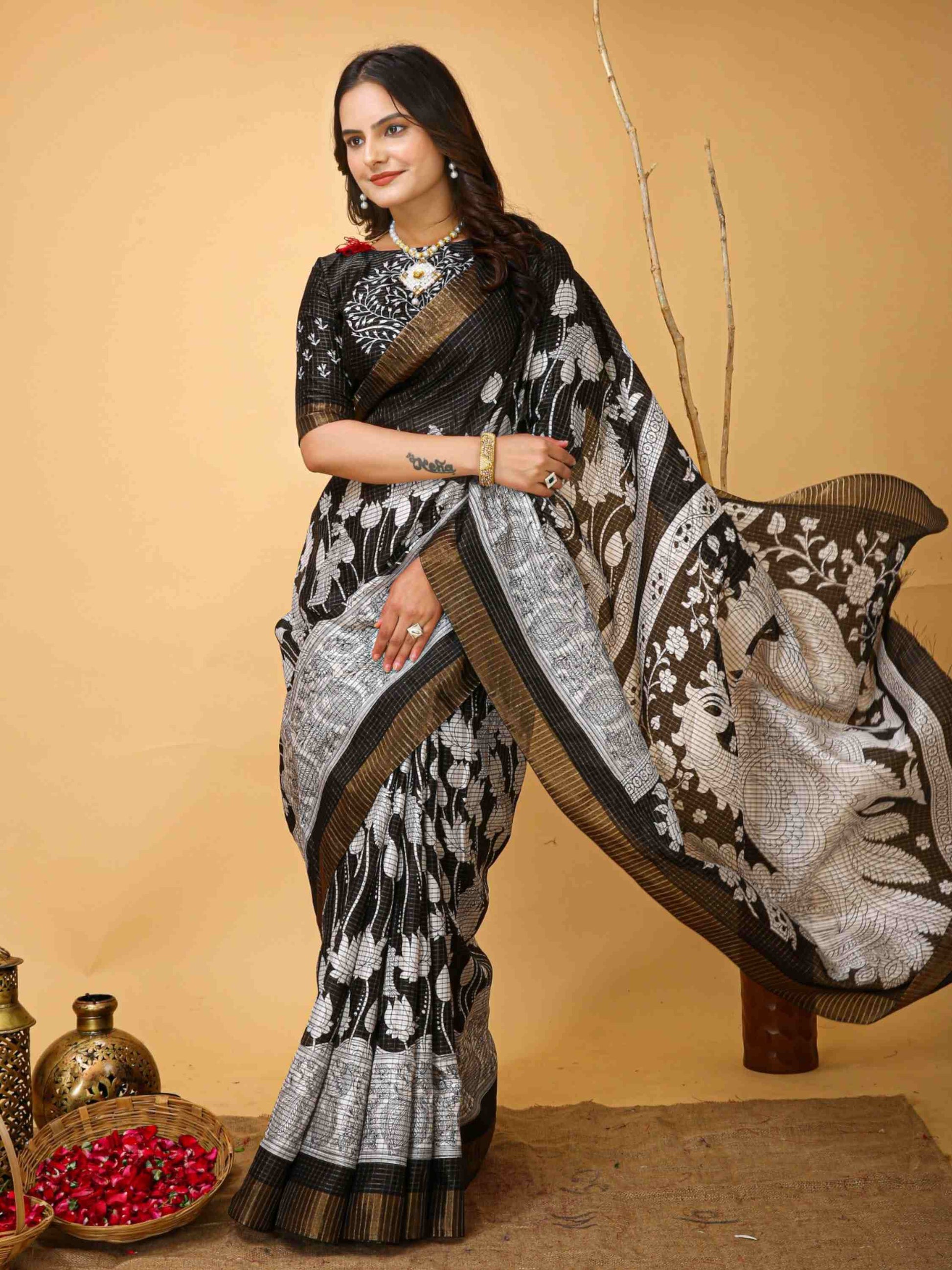 Black Handloom Cotton Saree