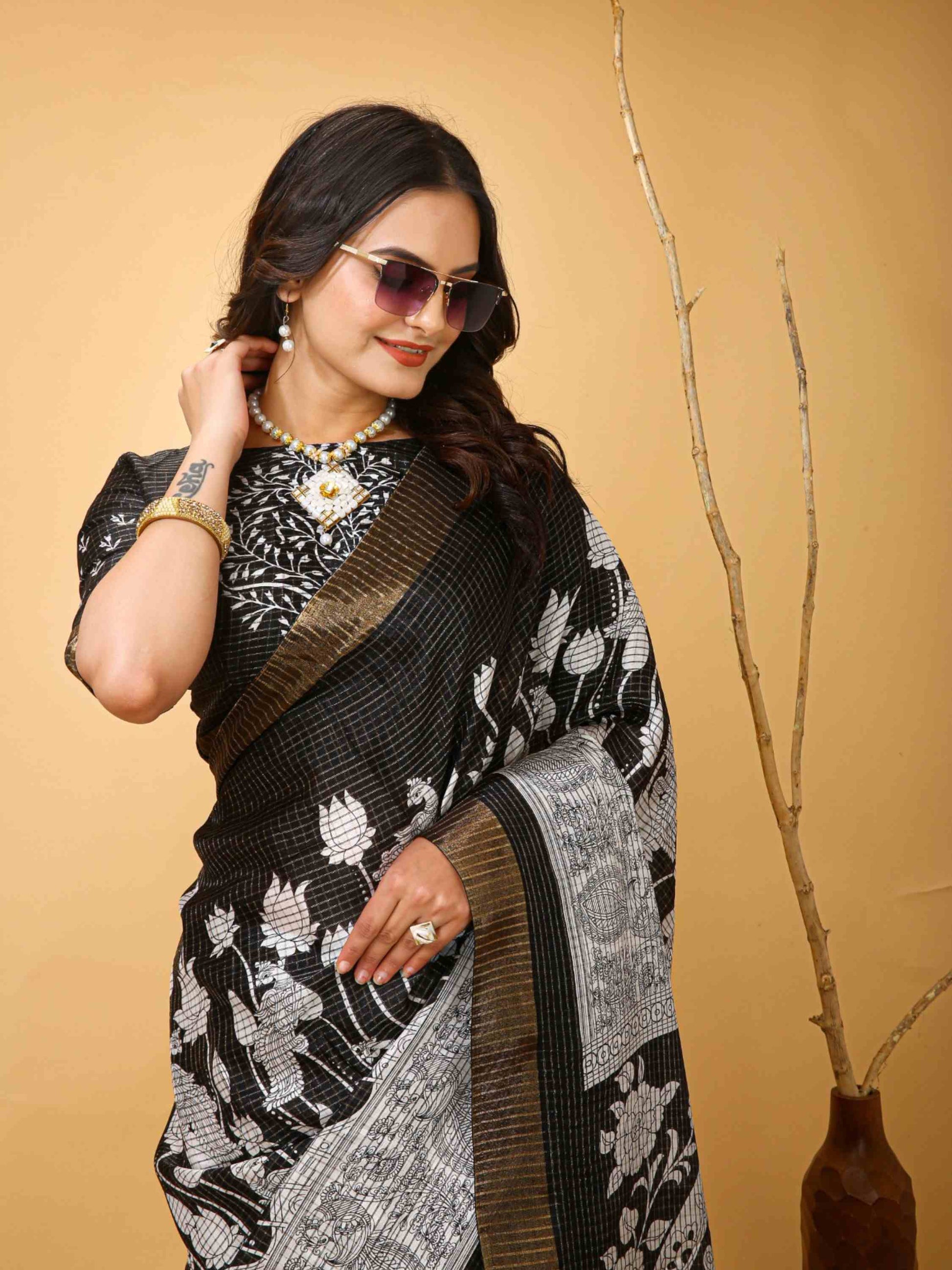 Black Handloom Cotton Saree